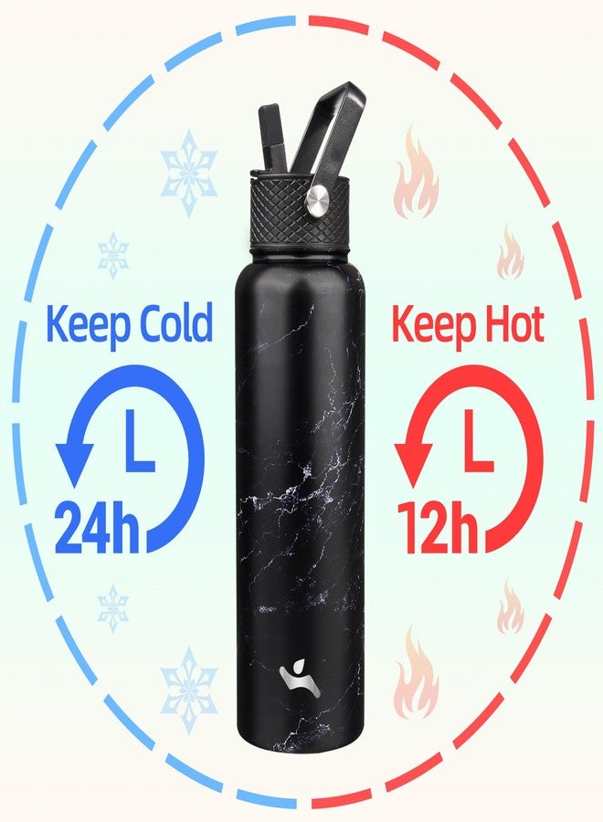 Konokyo 40oz Insulated Water Bottle Stainless Steel Sport Bottles with 3 Lids,Marble Midnight - Image 2